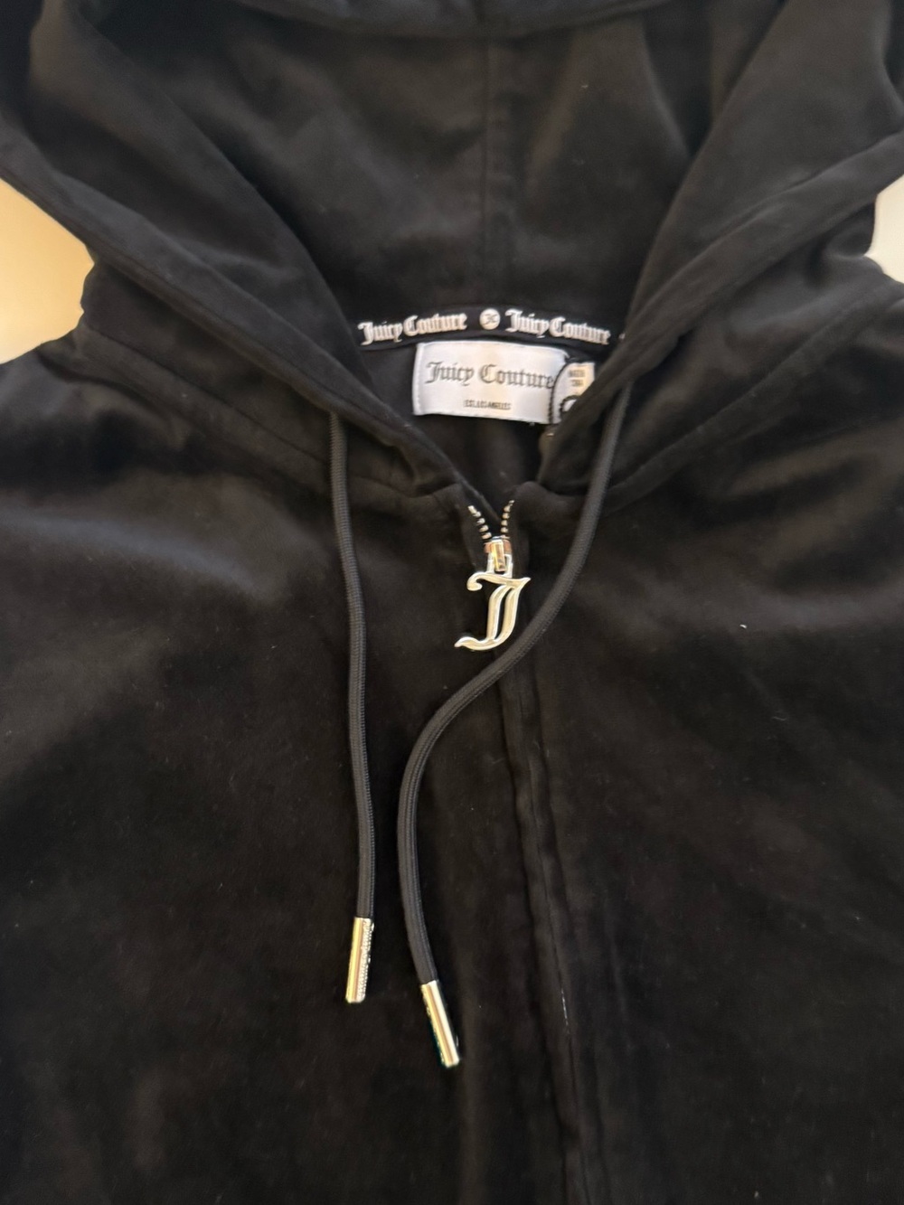 Juicy Couture Black Velour Tracksuit Set - Rhinestone Gothic Back Logo - Size 1X - Picture 4 of 9